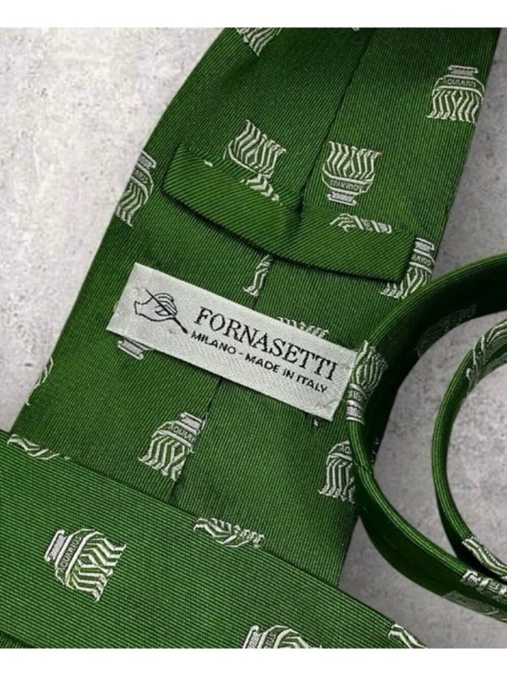 FORNASETTI RARE Silk Tie ITALY Green Silver Art ZODIACUS AQUARIUS W:3.8" EUC - Picture 2 of 6